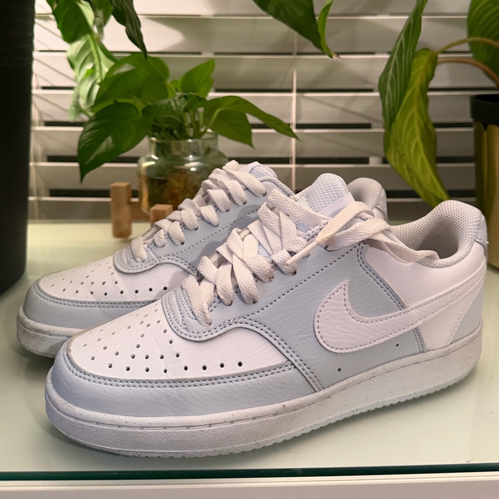 Nike Court Vision Low-Top Sneakers in Pale Blue and White